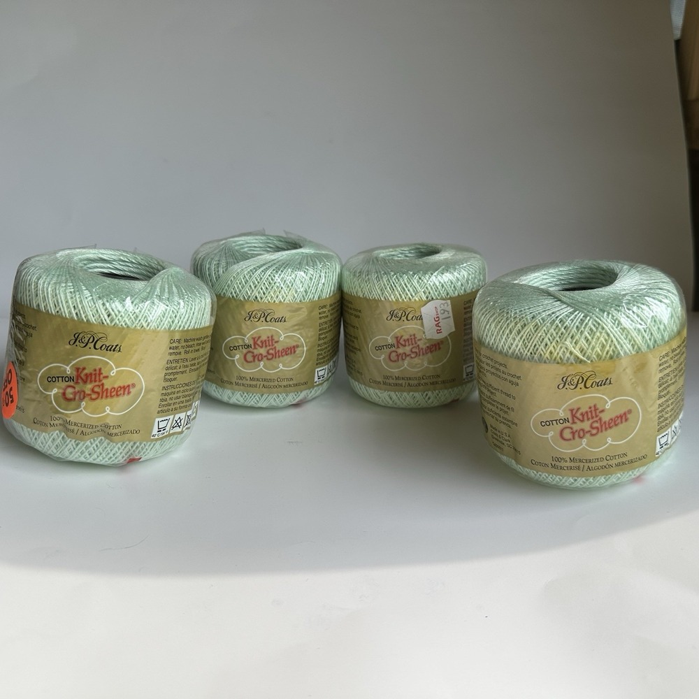 J & P Coats Knit-Cro-Sheen Mercerized Cotton Mint Green #28 Lot Of 4